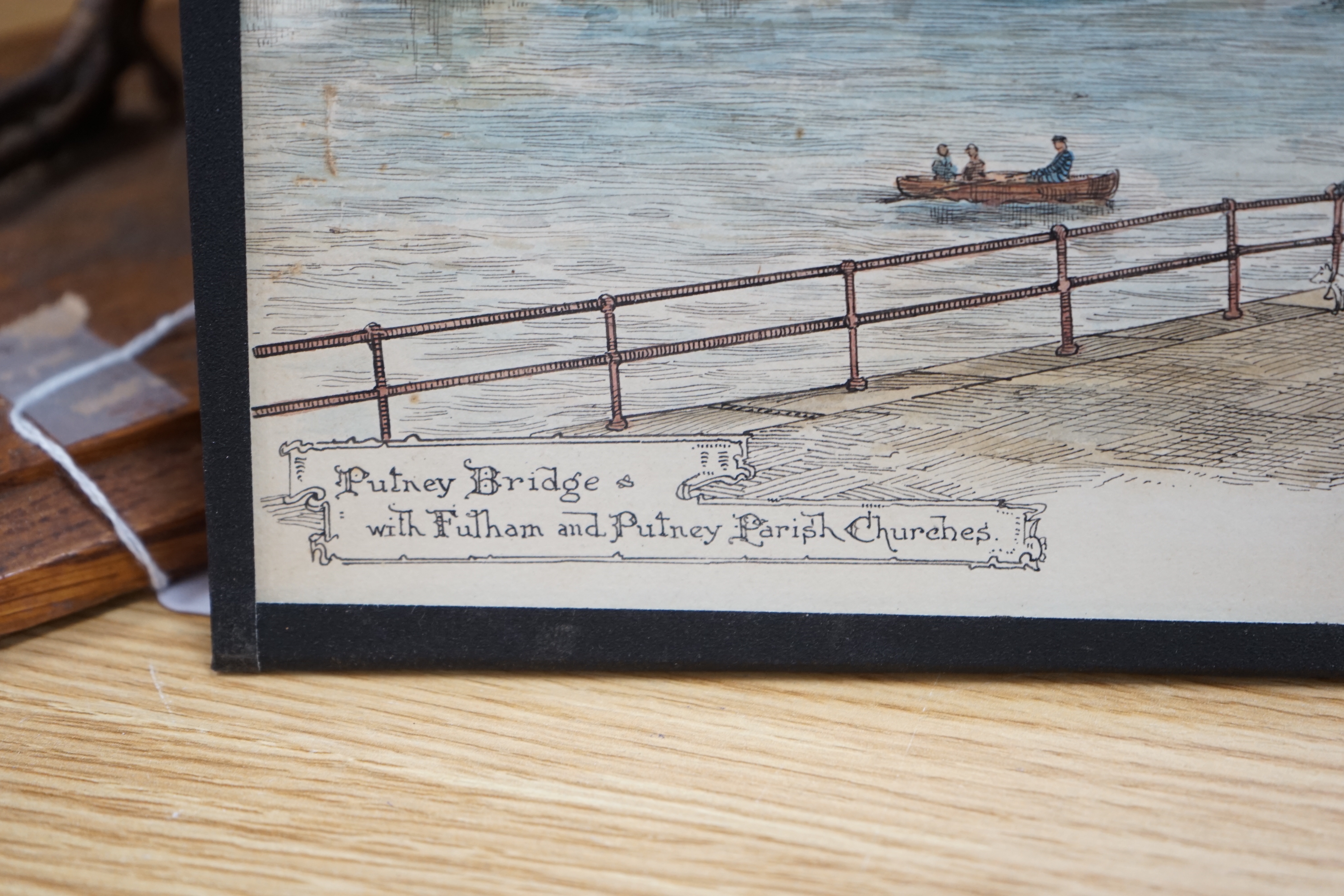 Llwyd Roberts (1875-1940), ink and watercolour, Putney Bridge with Fulham and Putney Parish Churches, signed and inscribed, unframed, 23 x 27cm